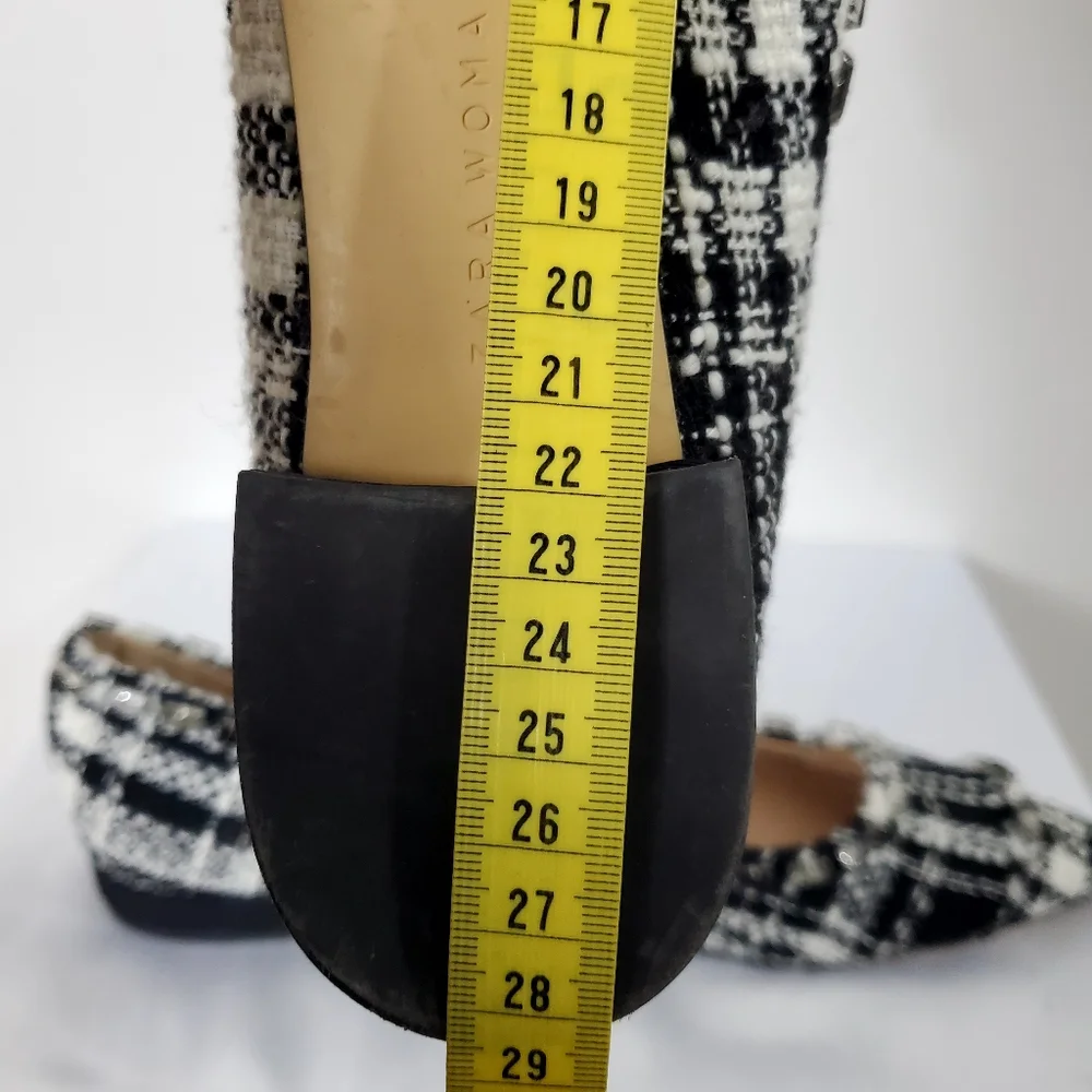 Zara tweed beaded jeweled fabric flat shoes pointed toe size 40EUR - Picture 10 of 12